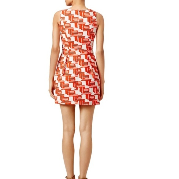 Shoshanna square neck orange and white patterned mini dress. Size 8 - Picture 2 of 7